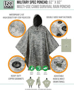 USGI Industries Military Style Poncho Multi Use Rip Stop Camouflage Rain Poncho