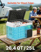 VEVOR 12 Volt Car Refrigerator, 26.4QT/25L Car Fridge, Portable Electric Cooler with -4℉~68℉ Adjustable Temperature, 12/24V DC and 100-240V AC Compressor Freezer for Outdoor, Camping, Travel, RV