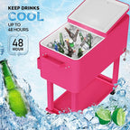 VINGLI 80 Quart Rolling Ice Chest, Portable Patio Party Bar Drink Cooler Cart, with Shelf, Beverage Pool with Bottle Opener