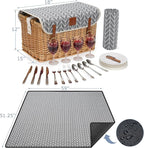 Luxury Picnic Basket, Wicker Picnic Basket Set for 4, Picnic Basket with Blanket & Portable Table for Camping and Outdoor Party - Gray