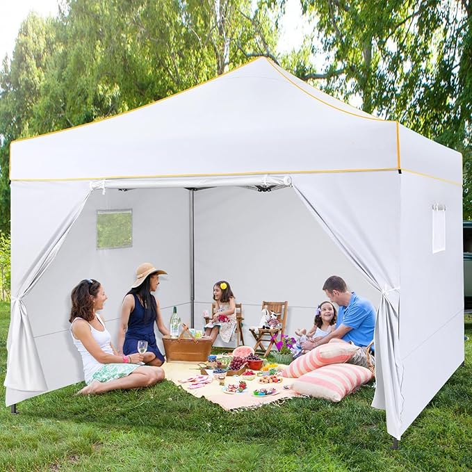 COBIZI 10x10 Pop Up Canopy Tent Commercial Heavy Duty Instant Canopy with 4 Sidewalls, UV 50+ Silver Coated Waterproof Vendor Gazebo, Portable Shelter with Carry Bag, Event Tent for Parties, White
