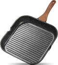 ESLITE LIFE 9.5 Inch Nonstick Grill Pan for Indoor Cooking, Versatile Induction Square Large Grilling Skillet Steak Pan for Stove Tops, PTFE & PFOA Free, Black
