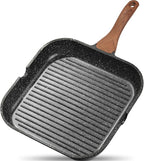 ESLITE LIFE 9.5 Inch Nonstick Grill Pan for Indoor Cooking, Versatile Induction Square Large Grilling Skillet Steak Pan for Stove Tops, PTFE & PFOA Free, Black