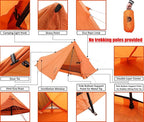 1 Person Trekking Pole Tent for Backpacking - Ultralight Backpacking Tent, Waterproof Hiking Tent for Camping, Lightweight Camping Tent for Scouts, Trekker(NO Trekking Poles)