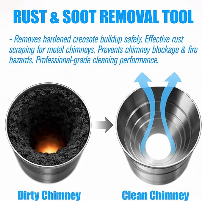 4 Inch Chimney Cleaning Brush Stainless Steel Wire Sweep Kit, Double Spiral Round Flue Pipe Duct Rust Removal Tool, Fireplace Burning Stove Pipes Cleaner Accessories for Dryer Tent Pipe Chimney Boiler