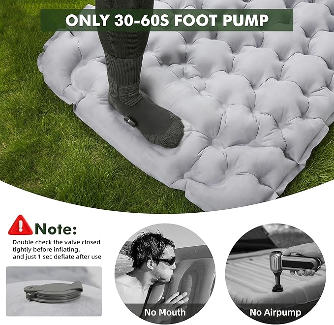 HiiPeak Camping Sleeping Pad, Ultralight Camping Mat with Pillow, Built-in Foot Pump Inflatable Sleeping Pads Compact for Camping Backpacking Hiking Traveling Tent