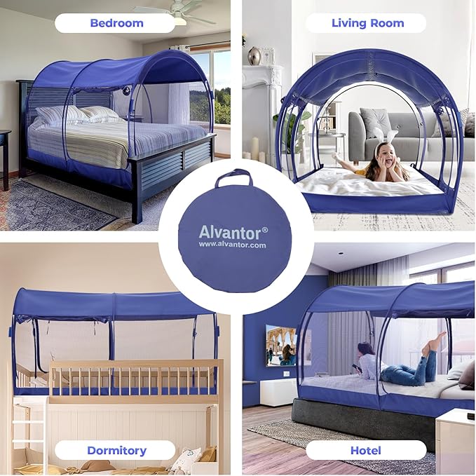 Alvantor® Mosquito Net Bed Canopy Tents Dream Privacy Space Twin Size Sleeping Tents Indoor Pop Up Portable Frame Breathable Cottage Blue (Mattress Not Included)