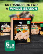 WH 185 pcs Natural Fire Starters for Indoor Fireplace - 5lb Large Box - Long-Burning Charcoal Starters - Odorless Firestarters for Wood Stove, Chimney, Campfires & Grill - Quick Ignite