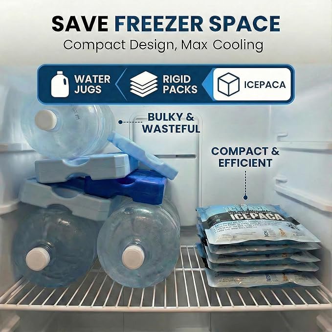 Ice Pack for Coolers, (3 Pack) High Performance, Reusable Long-Lasting Cold Pack for Lunch Boxes, Camping, Travel & Marine Use – Non-Toxic, Leakproof, No Watery Mess