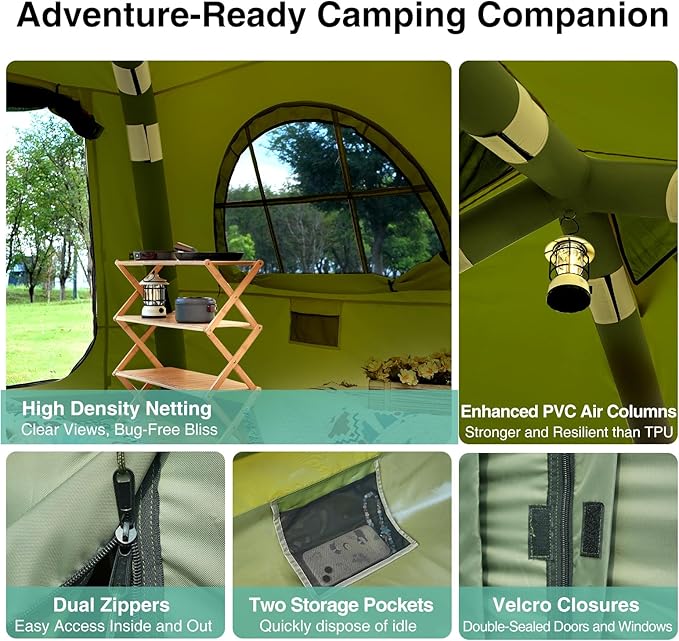 2025 Upgraded Waterproof Inflatable Camping Tent, Large Blow-Up Air Tent, No Assembly Needed Luxury Glamping House, Oxford Fabric
