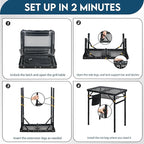 LOFTEY Small Folding Grill Table, Portable Picnic Table for Camping Outdoor Cooking BBQ, 3 Heights Adjustable Grill Stand with Mesh Bag, Easy for Storage, 23.6" L* 15.75" W * 27.7" H, Black