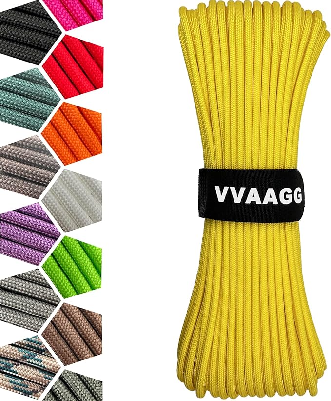VVAAGG 1000 Paracord Rope, 50ft 12 Strand Parachute Cord for Crafting, DIY Projects, Survival Bracelets, Camping, Tent, Clothsline, Outdoor Hiking, Fishing (Yellow, 50FT)