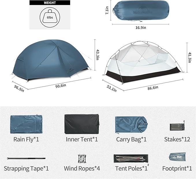 Naturehike Mongar Base 2-3 Person Camping Tent, Lightweight Waterproof Backpacking Tent with Footprint