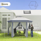 Outsunny 13' x 13' Pop Up Gazebo, Hexagonal Canopy Shelter with 6 Zippered Mesh Netting, Event Tent with Strong Steel Frame for Patio Backyard Garden Wedding Party, Gray
