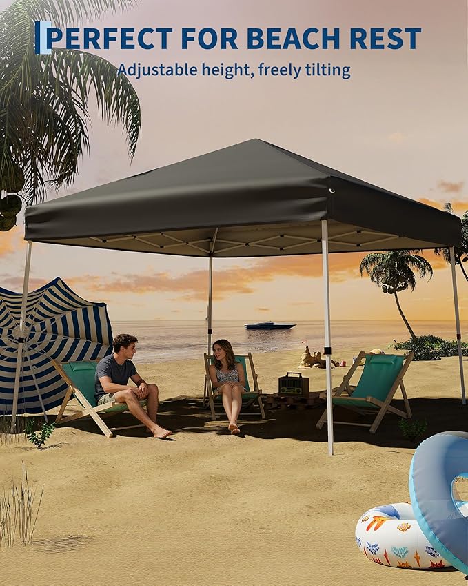 Canopy Tent, GarveeLife 10X10 FT Pop Up Canopy Outdoor Instant Tent Slant Legs with Carrying Bag, Portable Gazebo Shelter for Patio Deck Garden Beach - 8X8 FT Canopy Cover (Gray)