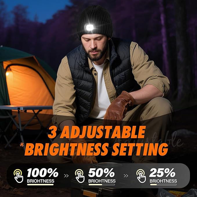 Bluetooth Beanie Hat with Light for Men, LED Beanie with Light Rechargeable, Headlamp Cap Wireless Headphones Built-in Speaker Mic Christmas Gifts for Teens Stocking Stuffers for Men Dad(Black)