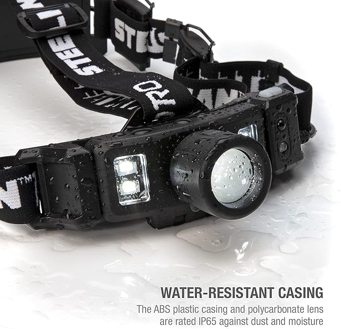 Steelman Pro Rechargeable Focusing Spotlight Headlamp, Motion-Sensing, Rear Safety Light, Pivoting Head, Up to 260 Lumens of Brightness
