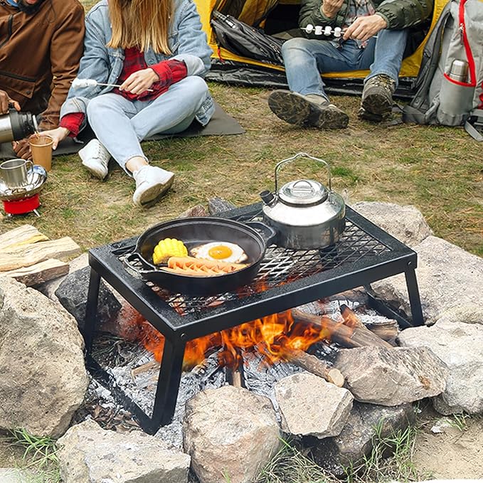 VEVOR Folding Campfire Grill, 18" Portable Camping Grates Over Fire Pit, Heavy Duty Steel Mesh Grate, Camp Fire Cooking Equipment with Legs Carrying Bag, Grilling Rack for Outdoor Open Flame Cooking