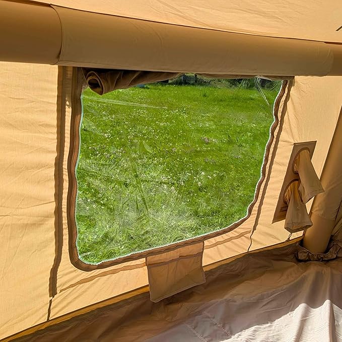 Coody Inflatable Canvas Camping Tents with Stove Jack – Premium Air Beam Family Glamping Tent, Breathable Cotton Canvas, Fast Setup Air Tent with Pump
