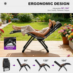 PURPLE LEAF Extra Wide Outdoor Reclining Chair Patio Zero Gravity Chaise Lounge Folding Chair with Removable Cushion Adjustable Headrest for Lawn Camping Beach Pool Black