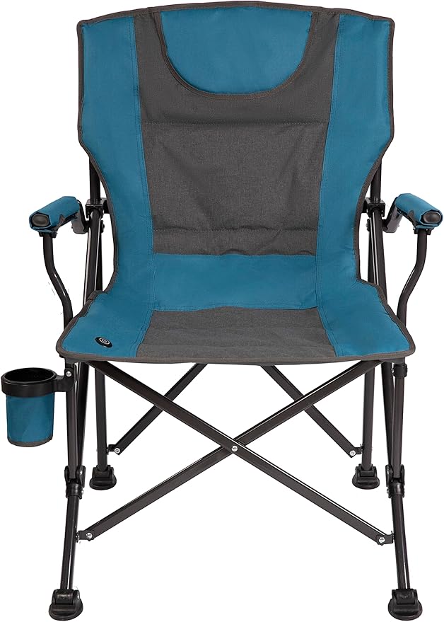 Backyard Expressions Heated Camp Chair with Cupholder – Portable Folding Camping Chair with 3 Heat Settings, USB Powered, Lightweight & Durable – Outdoor Heated Chair for Camping, Tailgating & Sports
