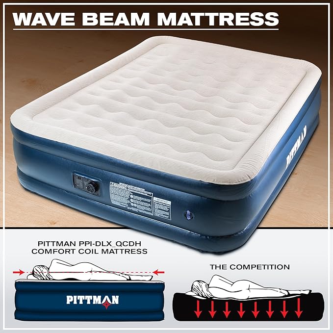 Pittman Outdoors - 20" Luxury Air Mattress Queen with Built in Pump, Premium Comfort Queen Size Blow up Mattress, 700lb Capacity - Ideal for Home Visits, Guests, Travel or Camping, Includes Carry Bag