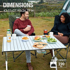 PORTAL Folding Outdoor Camping Table with Adjustable Height, Aluminum Roll-Up Top and Carry Bag, Big Large Portable Tables for Picnic, BBQ and Tailgating, Silver