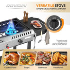 ROVSUN 2 Burner Propane Stove with Auto Ignition, 150,000 BTU Gas Stove with Side Shelves, Rolling Wheels & Regulator for Home Outdoor Backyard Camping Cooking Frying Brewing Canning