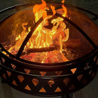 32 Inch Fire Pit Outdoor Burning Stove, 2 in 1 Metal Round Fireplace for Outside Bonfire Party, BBQ, Camping, Backyard, Patio, Garden w/Fire Poker, Spark Screen, Grate, Cover (Rhombic)