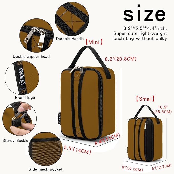 BEIMILY Lunch Box for Men Women Adults,Mini Insulated Lunch Bag for Office Work Picnic,Reusable Portable Lunchbox,Soft Cooler Tote Bag,6 can cooler bag,Mini,Brown