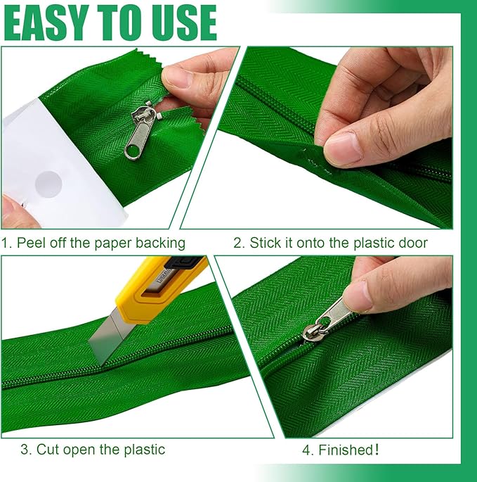 Tigeen 2 Roll Heavy Duty Zipper Door for Dust Barriers 7 ft x 3 Inch Self Adhesive Construction Zipper Door for Greenhouse Tent Accessories (Green)