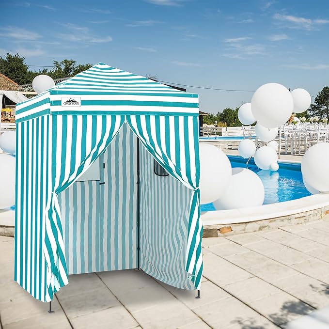 EAGLE PEAK Flex Ultra Compact 5x5 Pop-up Canopy, Sun Shelter, Changing Room, Portable Privacy Tent for Pool, Fashion Photoshoots, or Camping, White/Light Blue