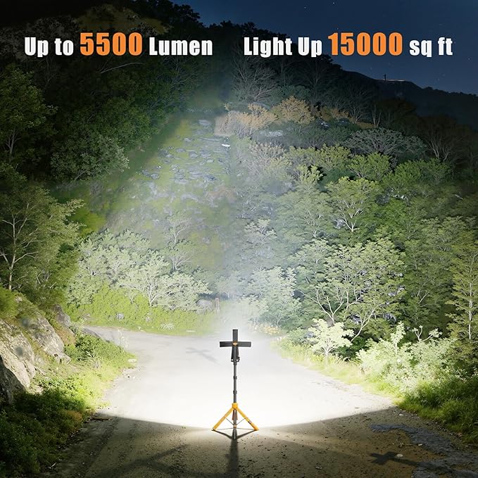 SKYFIRE Rechargeable Camping Light, 5500 Lumens LED Work Light with Detachable Tripod, 10000mAh Battery Powered, Solar Magnetic Waterproof Outdoor Light for Camping, Emergency, Construction Site