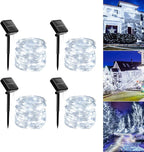 Solar String Lights Outdoor Waterproof, 4x56Ft 600LED 8 Modes Solar Powered Copper Fairy String Deck Twinkle Lights for Outside Christmas Party Yard Camping Holiday Decor 4Pack(Pure White)