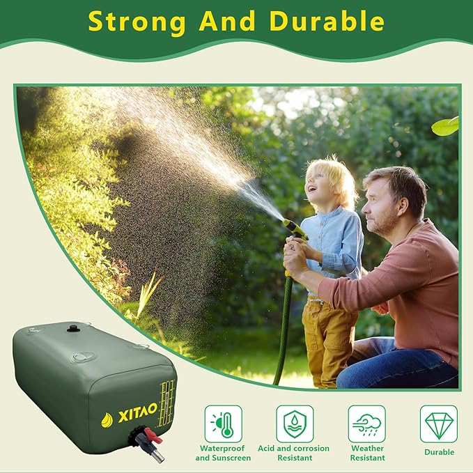 XITAO 29Gal Storage Bladder w/Level Indicator, Large Capacity Foldable Containers, Portable Emergency Tank Bag for RVs, Fire Prevention, Irrigation, Green