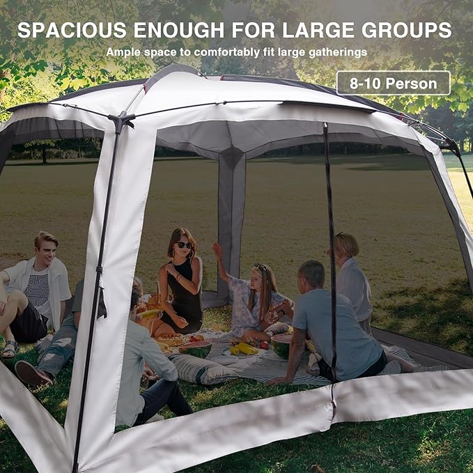 12' X 12' Screen Tent for Camping Canopy Easy Set Up Camper Screen House Room Porch Screened Gazebo 8-10 Person Screenhouse Bug Mesh Shade Tent UPF 50+ Screen Sun Shelter for Outdoor Patios