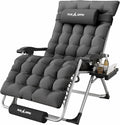Amopatio Oversized Zero Gravity Padded Chair w/Removable Cushion&Headrest, XXL 33In Reclining Camping Lounge Chair Upgraded Lock and Footrest, Folding Patio Recliner for Indoor Outdoor, Dark Grey