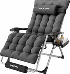 Amopatio Oversized Zero Gravity Padded Chair w/Removable Cushion&Headrest, XXL 33In Reclining Camping Lounge Chair Upgraded Lock and Footrest, Folding Patio Recliner for Indoor Outdoor, Dark Grey