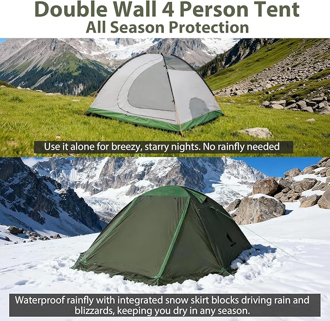 GEERTOP 4 Person 4 Season Tent for Camping Waterproof Double Layer Easy Set Up Family Tent for Camping Hiking Backpacking Outdoor Travel
