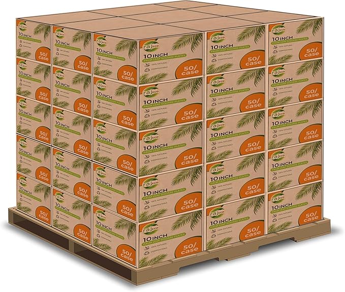 Raj Palm Leaf Plates Bulk [50-Pack] 10" Square Plates (200 CASES - 10,000 PACK) like Bamboo plates Disposable, Strong, Decorative Compostable Tableware for weddings, Lunch, Dinner, Birthday etc
