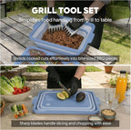 9-IN-1 Collapsible BBQ Prep Tub with Cutting Board, Portable Grill Prep Station with Side Brackets, Lids, Knives, Meat Claws and Drain Rack, Space-Saving for Kitchen, RV, Camping, Blue