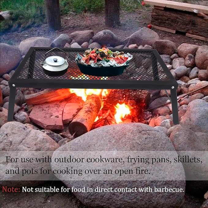 Campfire Grill Grate Over Fire Pit, Folding Campfire Grill Grate Heavy Duty, Fire Pit Cooking Grate for Outdoor Cooking Grill Traveling Picnic