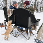 SUNNYFEEL Heated Double Camping Chair Oversized Folding Loveseat Chair for 2 Adults Heavy Duty Camping Couch 600 lbs with Cup Holders & Storage for Camping, Beach, Lawn, Patio RV & Indoor Use