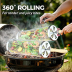 Rolling Grill Basket(2PCS), Removable Wooden Handle, 304 Stainless Steel, Grilling Accessories Tools for Vegetables Meat Food, Outdoor Camping Grilling, Birthday Gifts for Men Husband Men