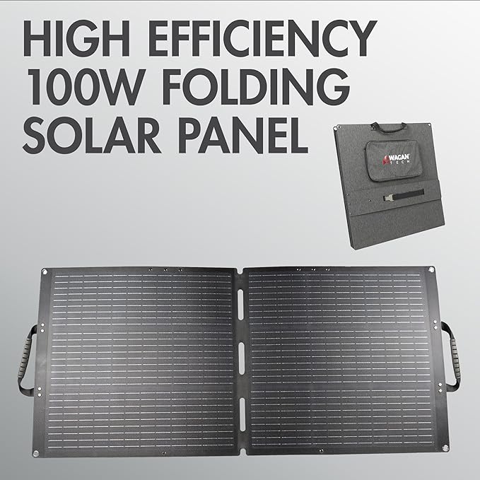 Wagan EL8214 100W Foldable Solar Panel High Efficiency with Anderson Connector 6.5 ft Power Cable Compatible with Any Anderson Equipped Device for Solar Power Generator Van Camping Off-Grid