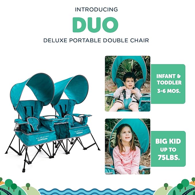 Baby Delight Go with Me Duo Deluxe Portable Chair | for Kids | Double Seat | Indoor and Outdoor | Teal