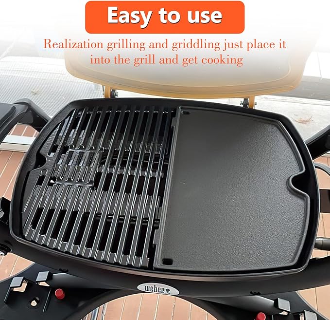Q1200 Q1000 Griddle Replacement Parts for Weber Q1400, Q100, Q120, Q140 Series Gas Grills, 6558 Cast Iron Cooking Griddle Plate for Q100/1000 Series Gas Grills Accessories, 12.6 x 8.6 Inches