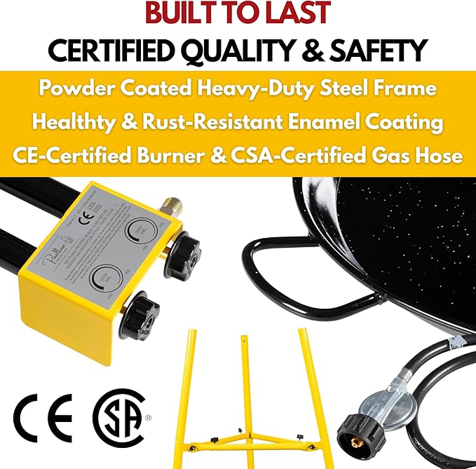 Paella Burner and Stand Set 16 Servings, 22 Inch Paella Pan, Dual Propane Outdoor Stove with Stand & Regulator, Portable Gas Cooker for Camping Crawfish Boil Cooking Outdoor, Paellera Propano
