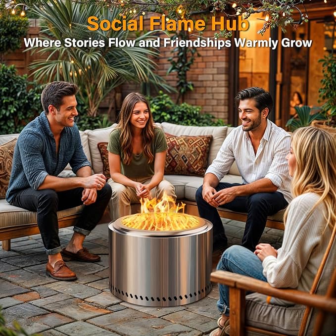 HGD 20 Inch Smokeless Fire Pit Outdoor, Stainless Steel Wood Burning Firepit with Secondary Combustion, Backyard Patio Stove for Garden, BBQ & Bonfire