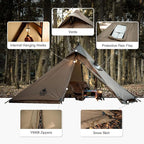 OneTigris APEX Trail Teepee Tent, Waterproof Windproof Hot Tent with Stove Jack, 2 Person Tent for Camping, Hiking, Bushcraft, Bikepacking, Travel